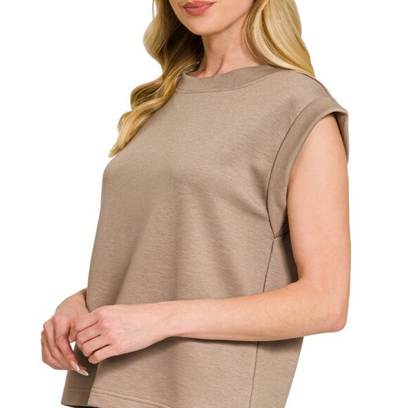 Zenana Scuba Round Neck Cap Sleeve Top - Picture 2 of 4